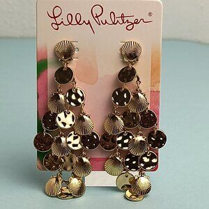 Lilly Pulitzer Statement Drop Shell Hammered Earrings Gold metallic Exquisite